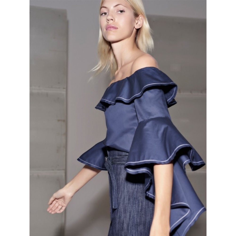 Alexis Off Shoulder Michelle Blue Ruffle Blouse S